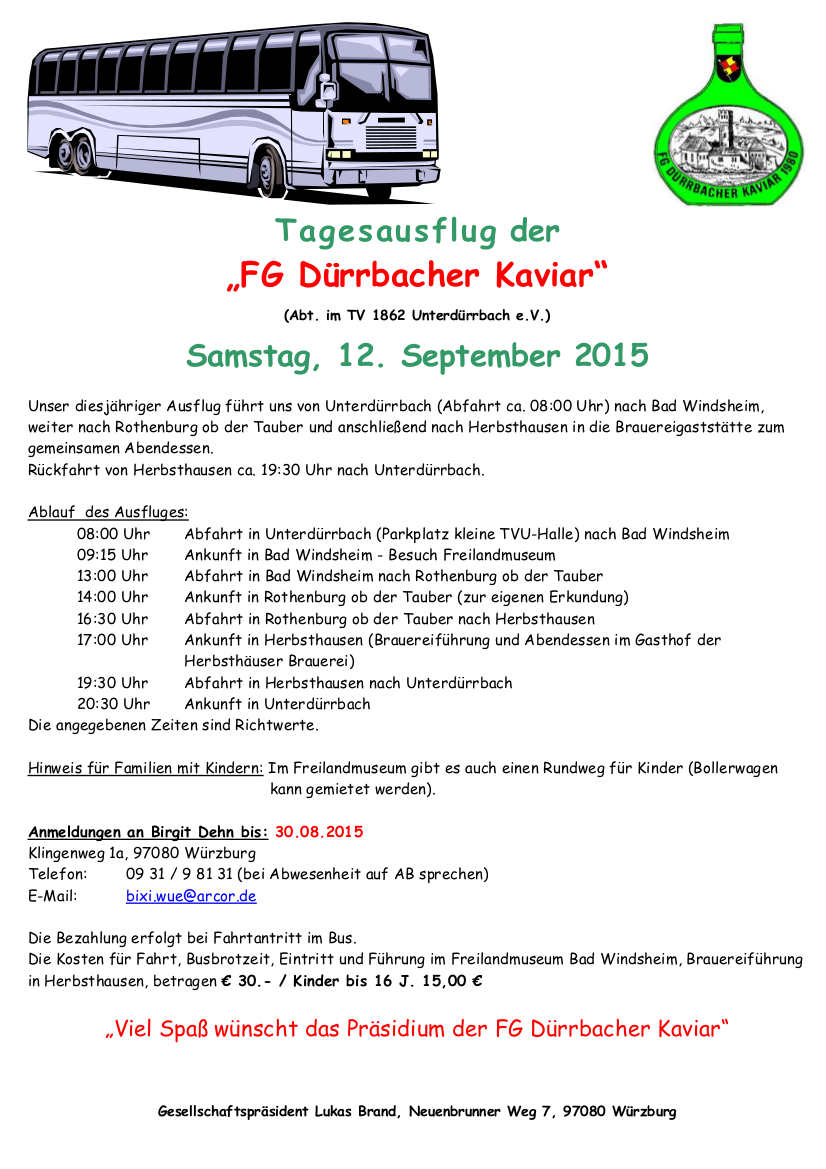 Flyer zum Tagesausflug der FG Dürrbacher Kaviar